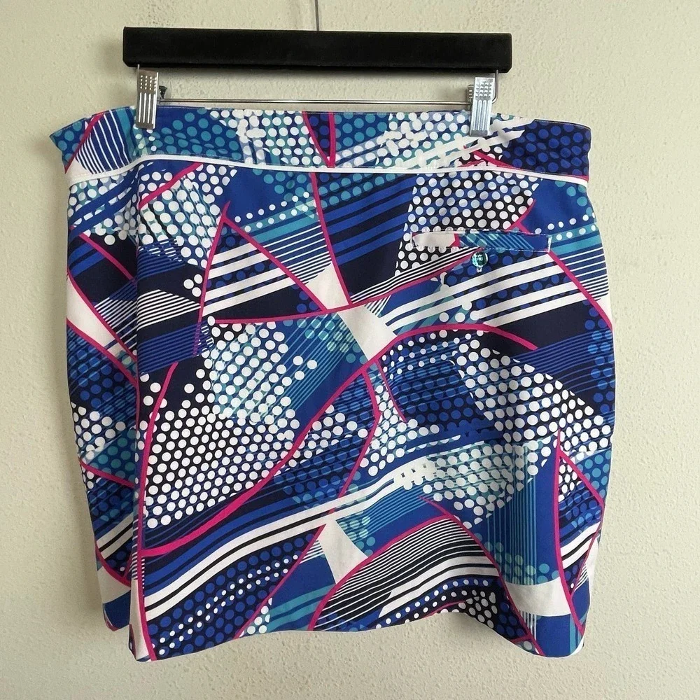 Emerald‎ 18 Skort Mixed Geometric Pattern Blue Black White Size 16 Skirt